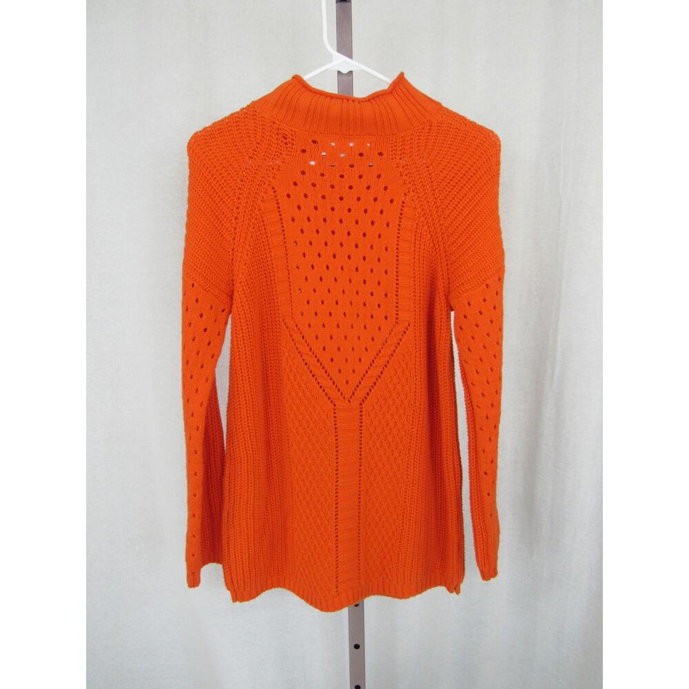 Workshop Republic Clothing Small Open Knit Crochet Orange Sweater Mockneck - Picture 7 of 7